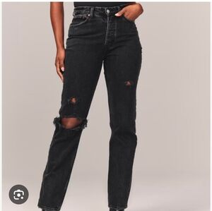 Abercrombie & Fitch The Dad High Rise Jeans Distressed Black 27 Momcore Agolde
